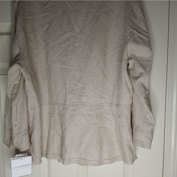 NWT Sag Harbor 16 LINENBlend 3/4 Slve CreamCrochetEmbroideryButtonUp Women'sTop. - Picture 7 of 7